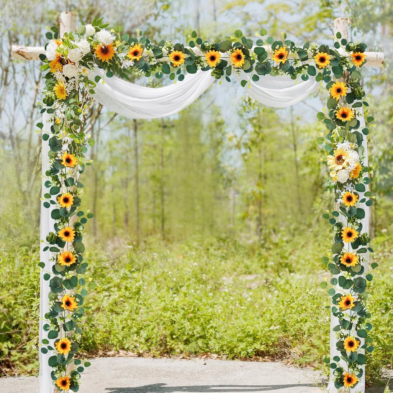 2 Pack of Lifelike 6ft Silk Sunflower Hanging Vines for -Round Decor