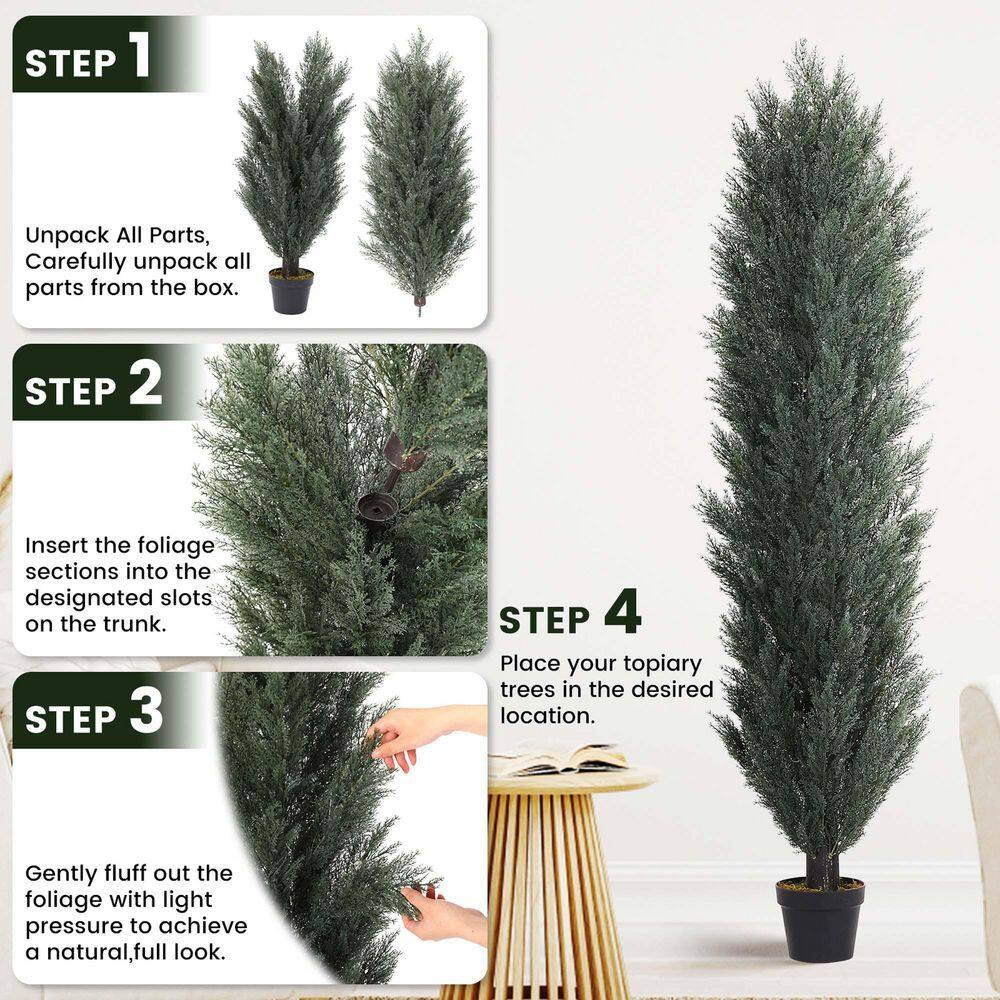 2-Piece 59 In. Artificial Cedar Tree Monochrome Pines in Pot for Garden
