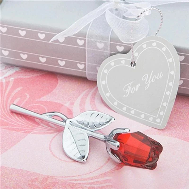 6 Colors Crystal Glass Rose Flower Figurines Craft Valentine’s Day Favors X’mas