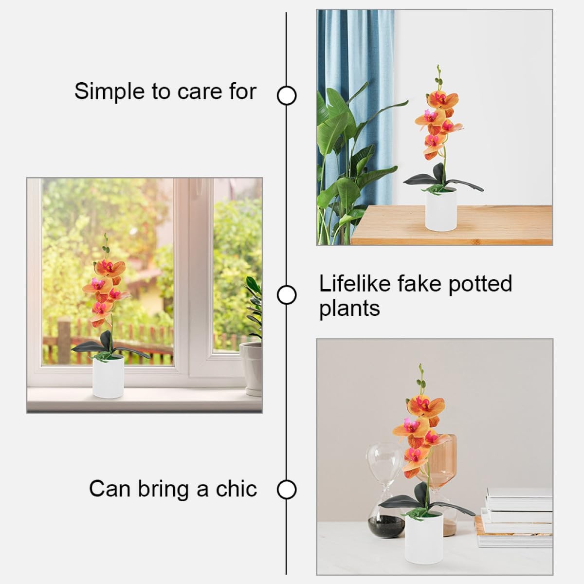 2Pcs Artificial Potted Orchid Bonsai Fake Orchid Plant Model Orange Color Fau…