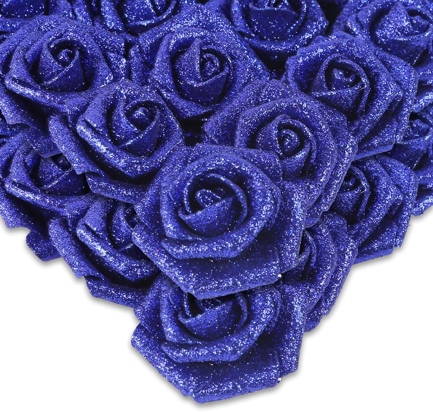 Foam Roses,50pcs Royal Blue Glitter Roses Glitter Flowers Foam Flowers with Stem