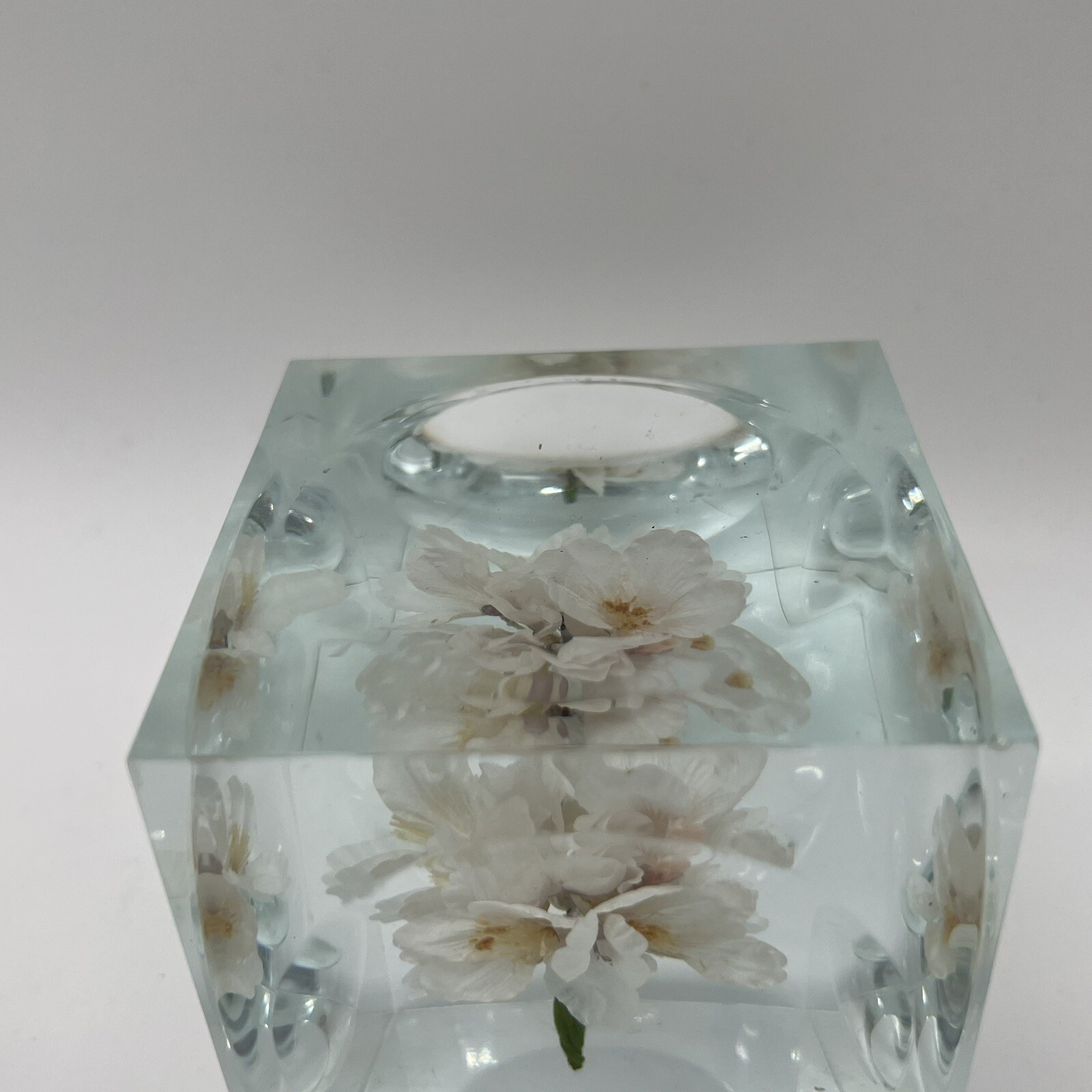 Crystal Clear Lucite Acrylic Large 3 3/4in” Sola Cube Cherry Blossom Flowers
