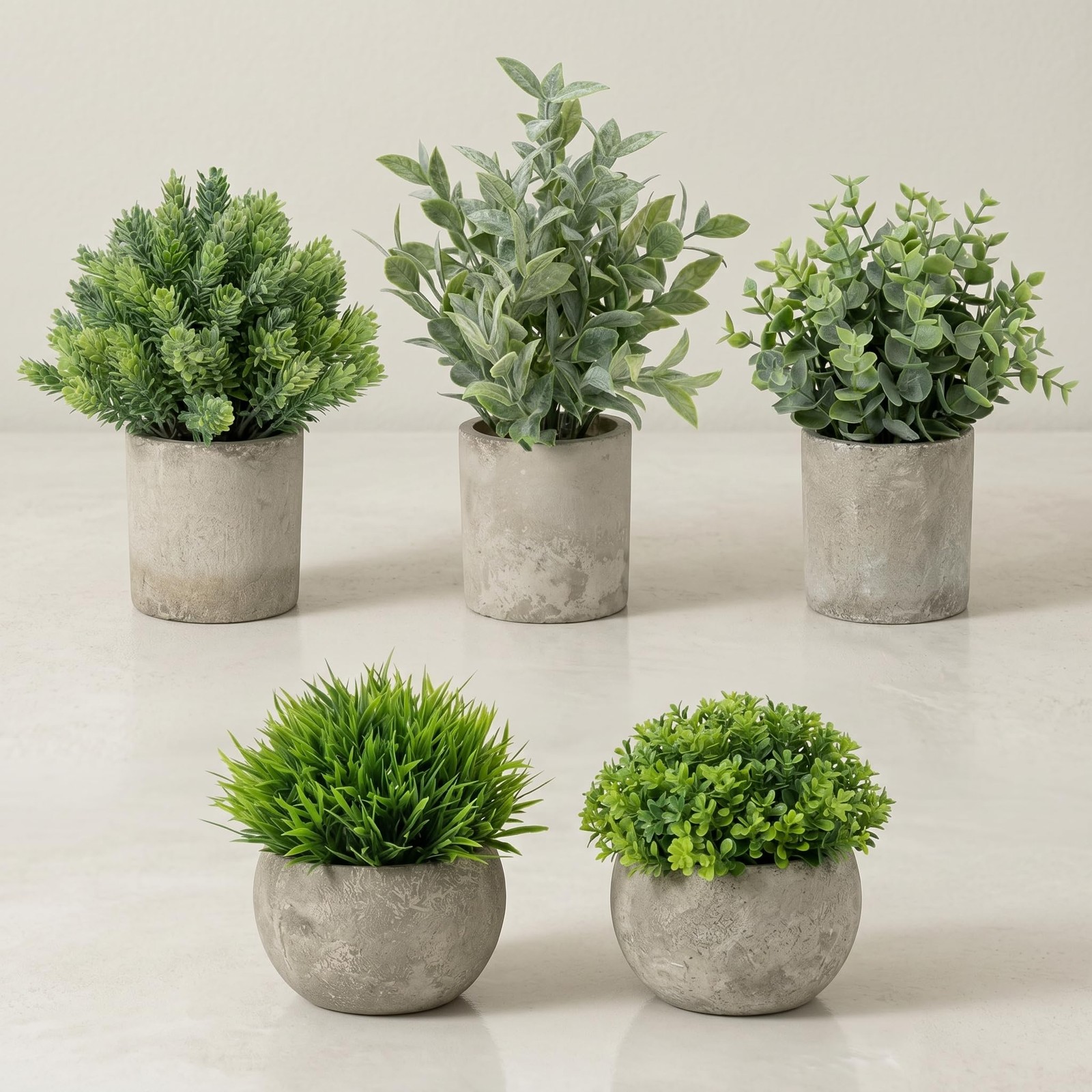 5 Pack Small Fake Plants with Pots – Realistic Faux Greenery Set, No Watering…