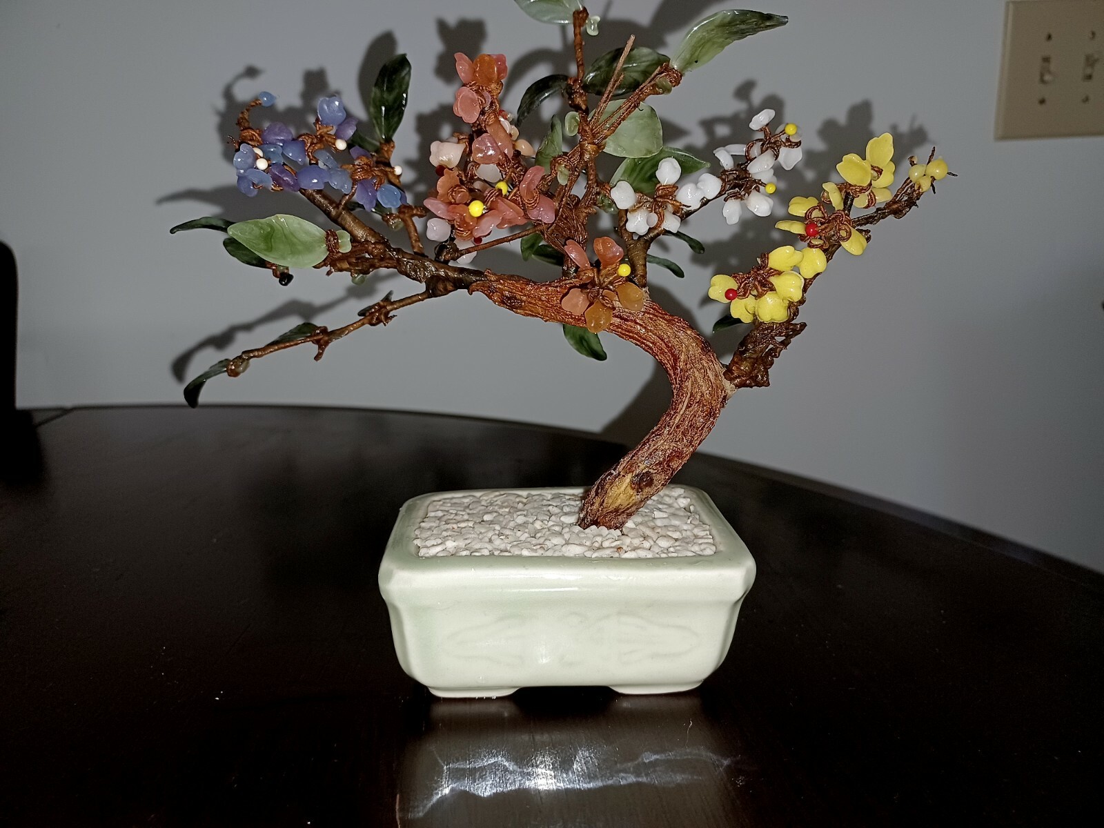 Bonsai Tree handcrafted Glass Flowers Leaves Artificial Plant