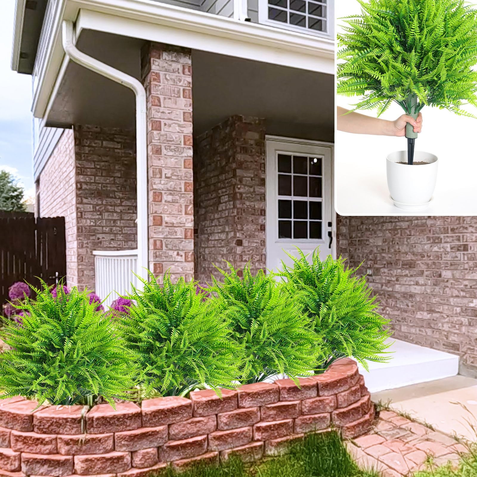 Solsew 2 Artificial Boston Fern with Integrated Ground Stake 24” Realistic U…