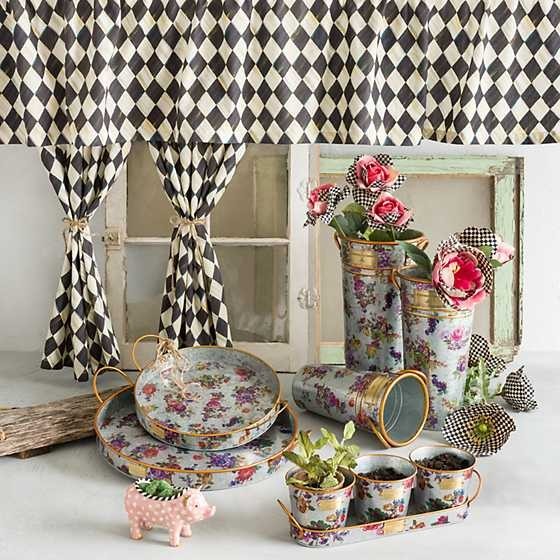 Mackenzie Childs Courtly Check Rose Flower Stem Pink Retired