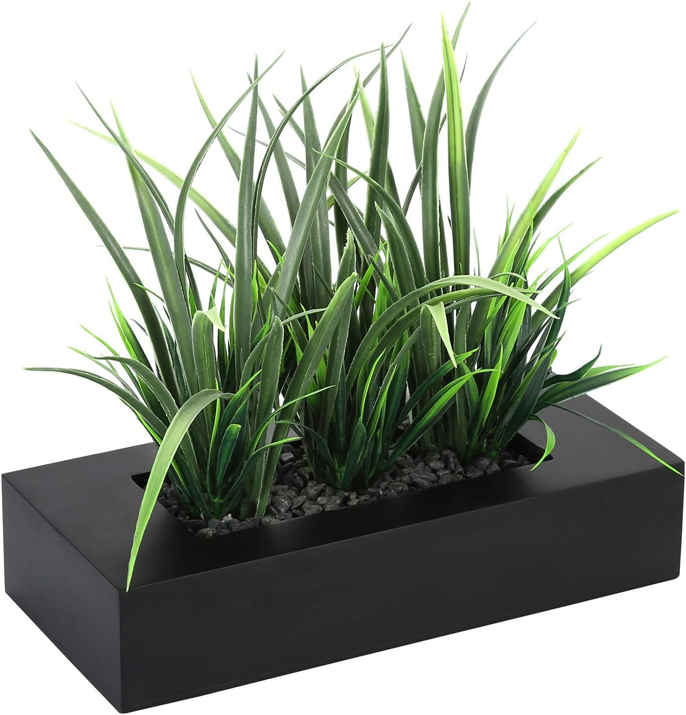 Artificial Green Grass Plants Potted in 9-Inch Matte Black Wood Decorative Plant
