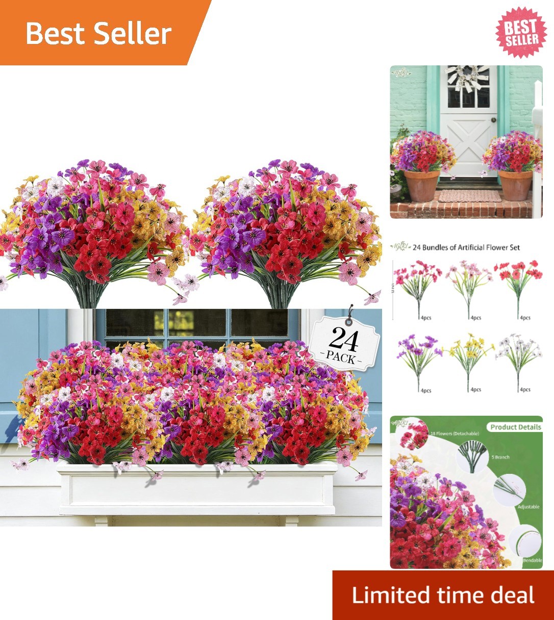 Durable 24-Piece Faux Flower Set – Waterproof & Eco-Friendly for All Occasions