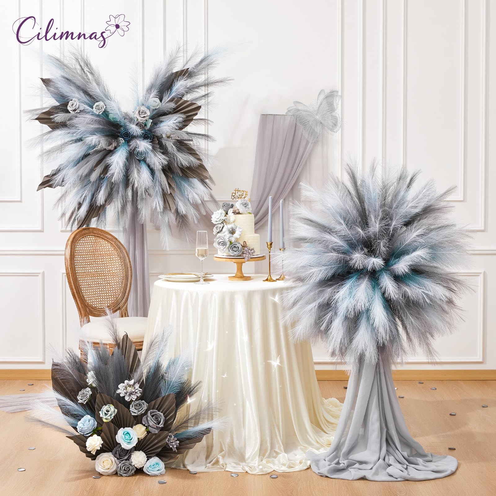 50pcs Faux Pampas Grass,17.7″ Artificial Fluffy Pampas Grass Decor Short Fake…