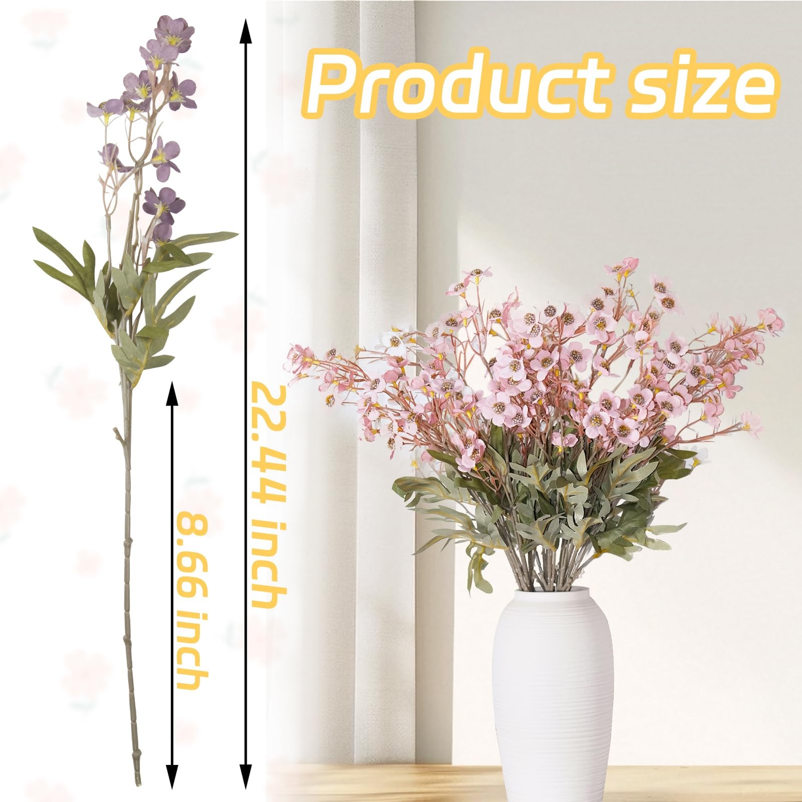 6 PCS Deep Pink Artificial Wildflowers Bouquet 22.4 In Fake Vase