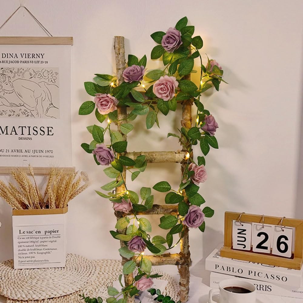 6FT Artificial Flower String Lights Battery Operated Rose Floral Garland with…