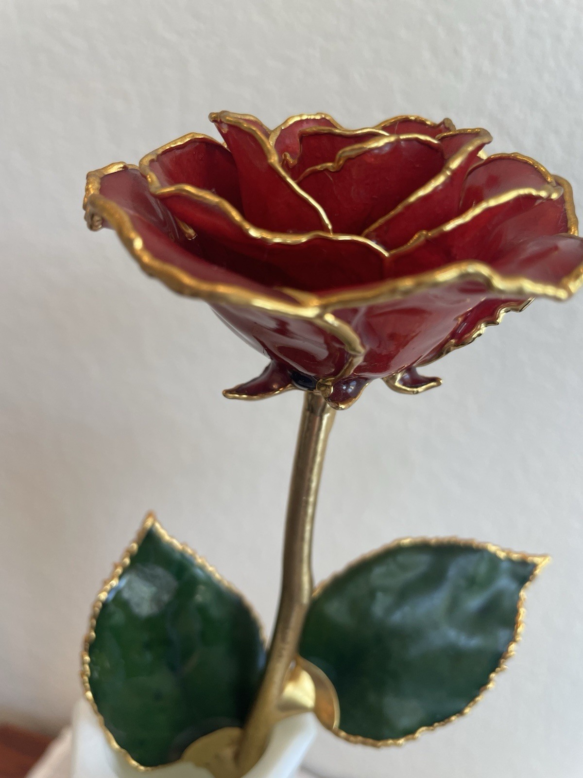 Burgundy Rose Preserved in Lacquer with 24k Gold Plating on Petals and Stem
