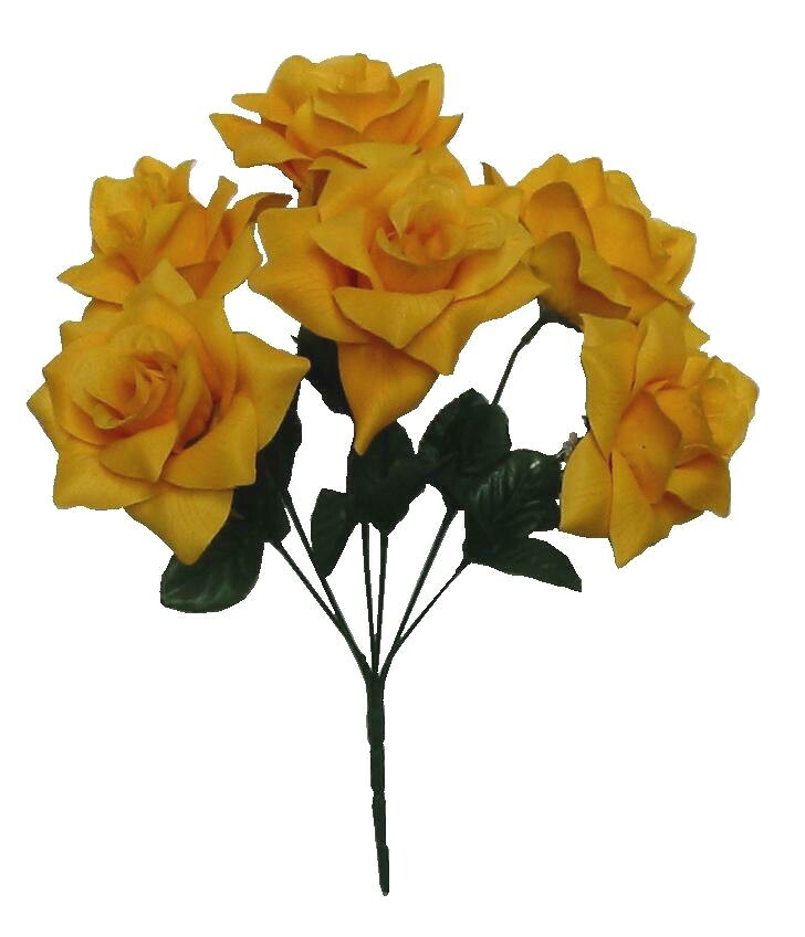 Yellow Microfiber Large 6-4″ Rose 14″ Bush Silk Flower Home Furnishing Art Craft