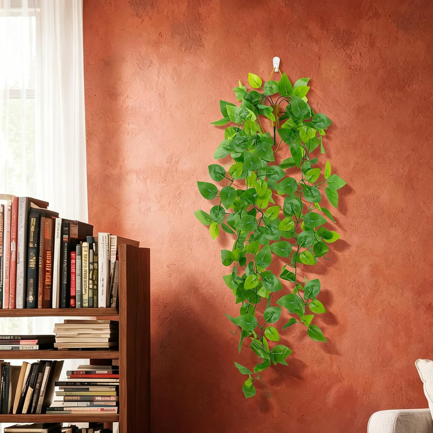 2 Pack Artificial Hanging Plants with Wall Planter, Faux Pothos Vines Fake Hangi
