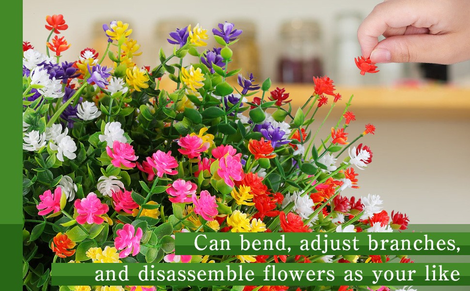 24 Bundles Artificial Fall Flowers Outdoor Indoor Decoration, Fake Plastic