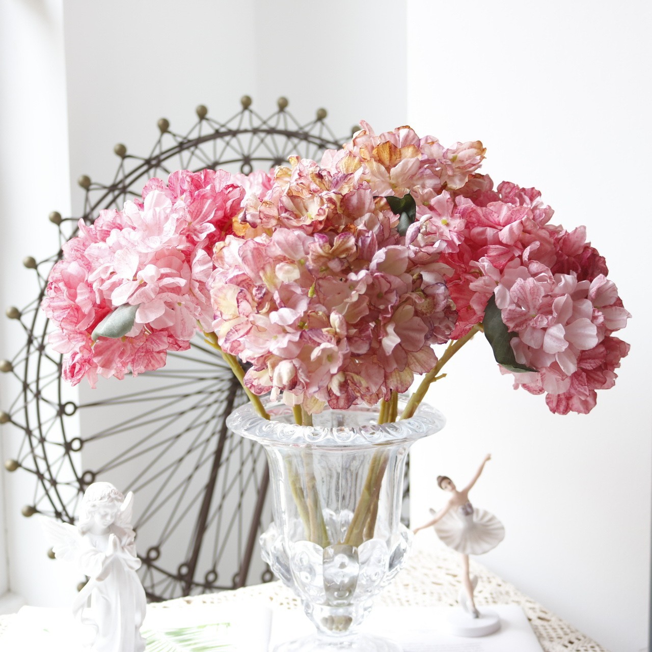 4Pcs French Retro Charcoal Embroidered Series Simulation Flower Home Decor Oil