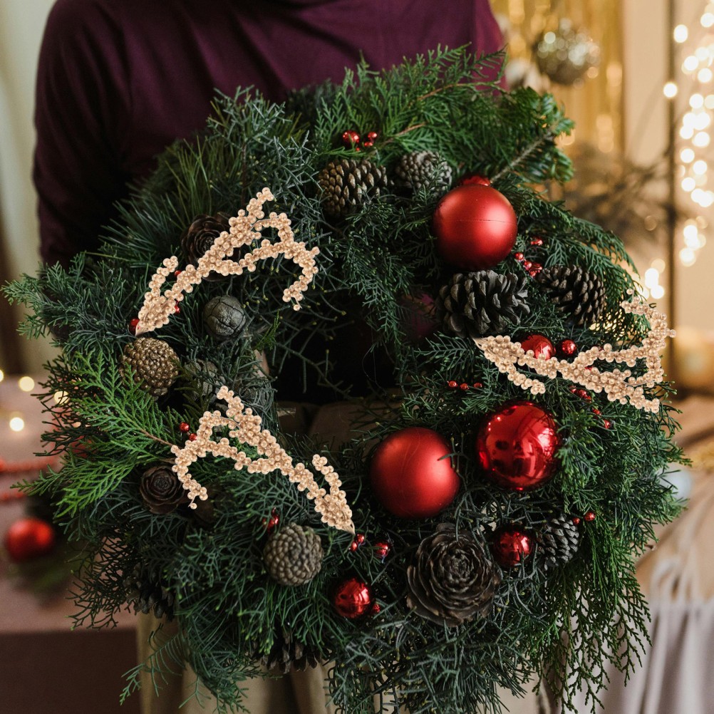 3pcs Christmas Simulated Berry Branches Christmas Tree Branch (Golden)