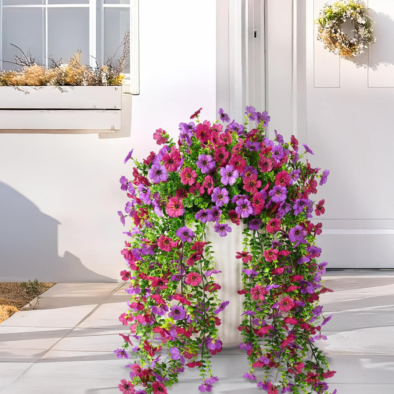 Artificial Hanging Flowers Plants for Outdoor Spring A Light Purple Red