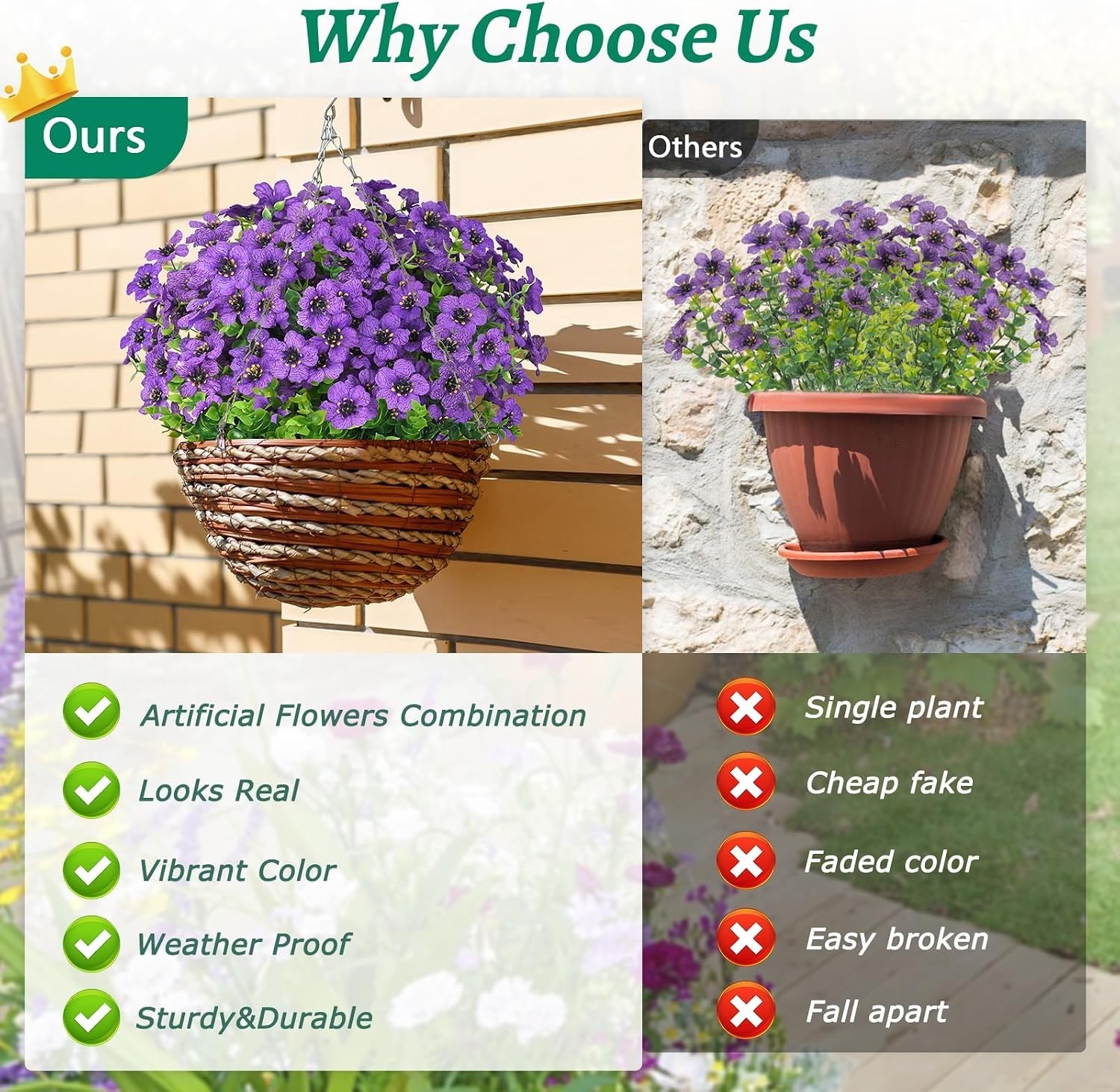 Lifelike 9-Pack Purple Faux Flowers – Weatherproof Decor for Indoors & Outdoors