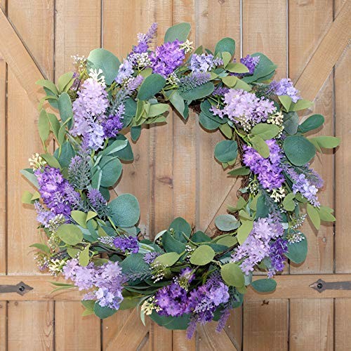 18”Artificial Flower Eucalyptus Leaves Wreath Rustic Farmhouse Purple