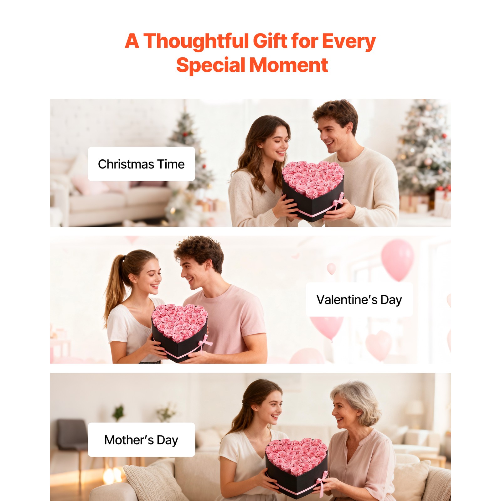 Uimoso 27 Preserved Roses in Heart-Shaped Box – Eternal Pink Flower Bouquet
