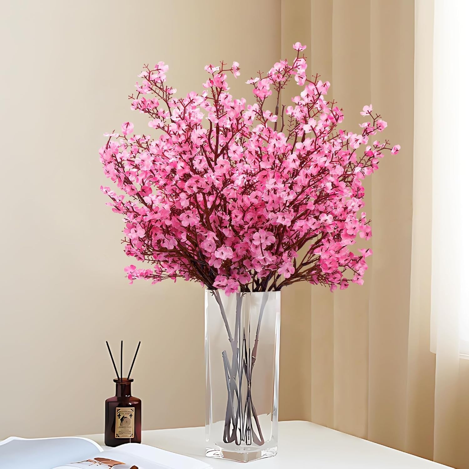 Luxury Real Touch Silk Flowers Set – 5 Pink Babys Breath for Spring Arrangements