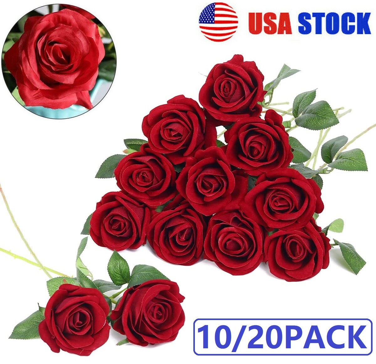 10/20PCS Artificial Silk Flowers Realistic Rose Bouquet Long Stem Wedding Decor