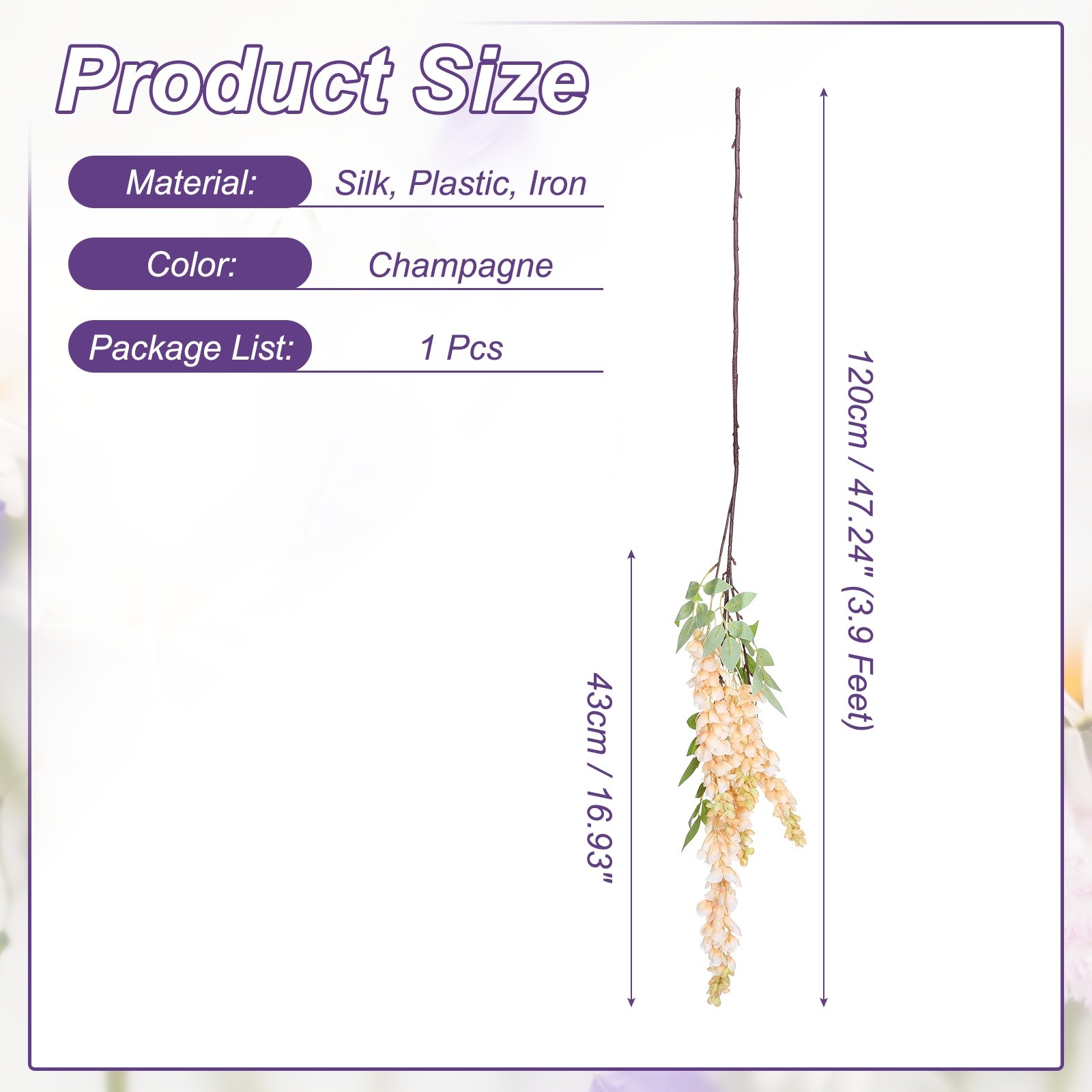 Artificial Wisteria Hanging Flowers 3.9 ft Fake Hanging Floral Champagne
