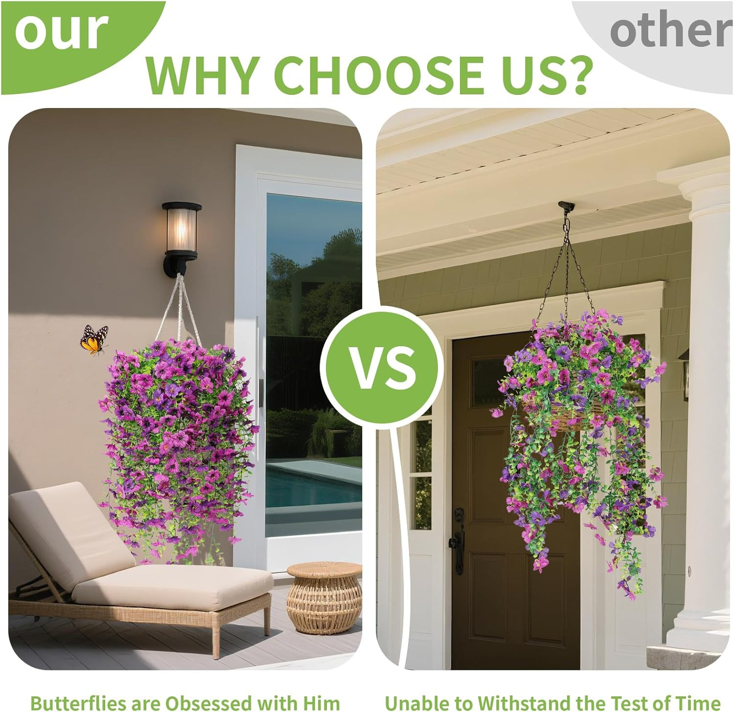 Artificial Fake Hanging Flowers Plants for Outdoor Spring Decoration,6 PCS Faux