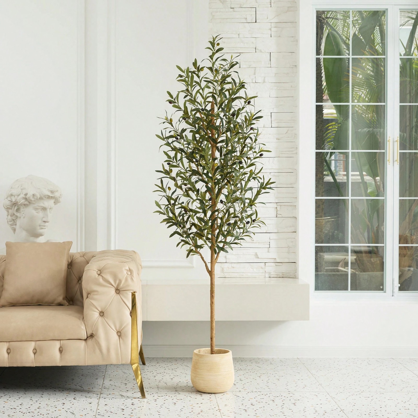 6FT Artificial Olive Tree, UV Resistant Potted Tall Faux Olive Tree With Large L