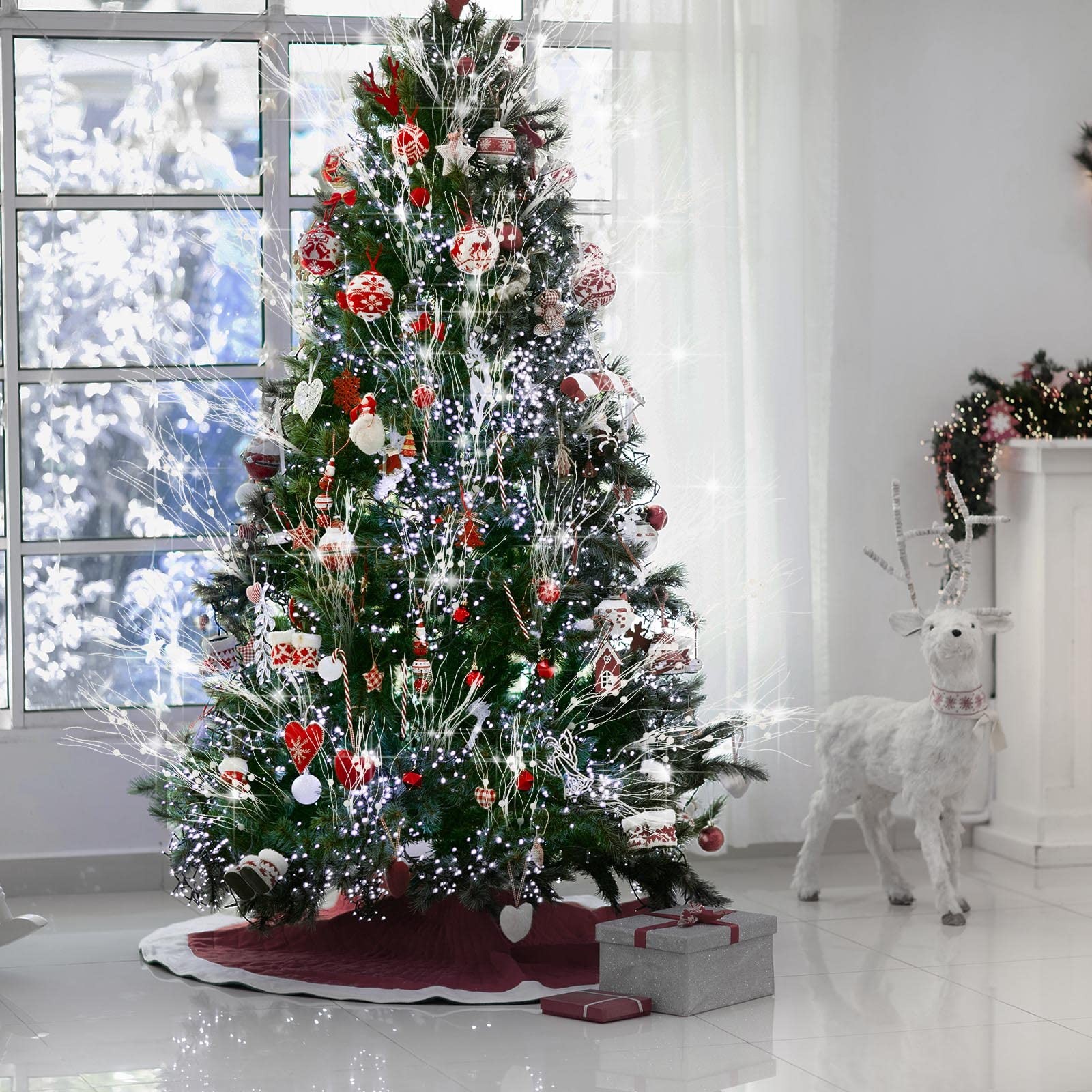 24 Pcs Christmas Artificial Glitter Stem Ornament 17 Inch Fake Picks Branches…