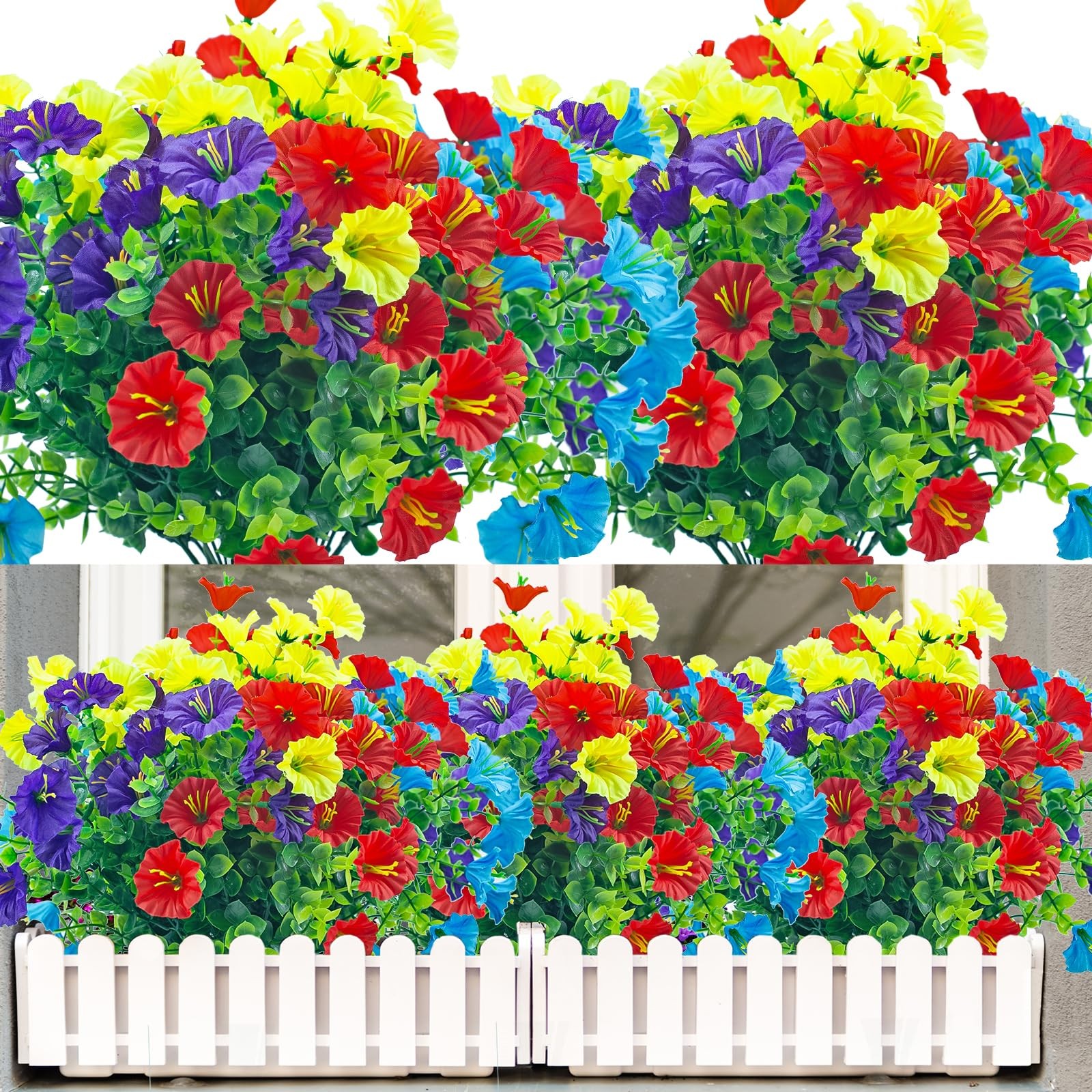 Artificial Outdoor Flowers UV Resistant – 8 Bundles 9″ Wide X 14″ Length