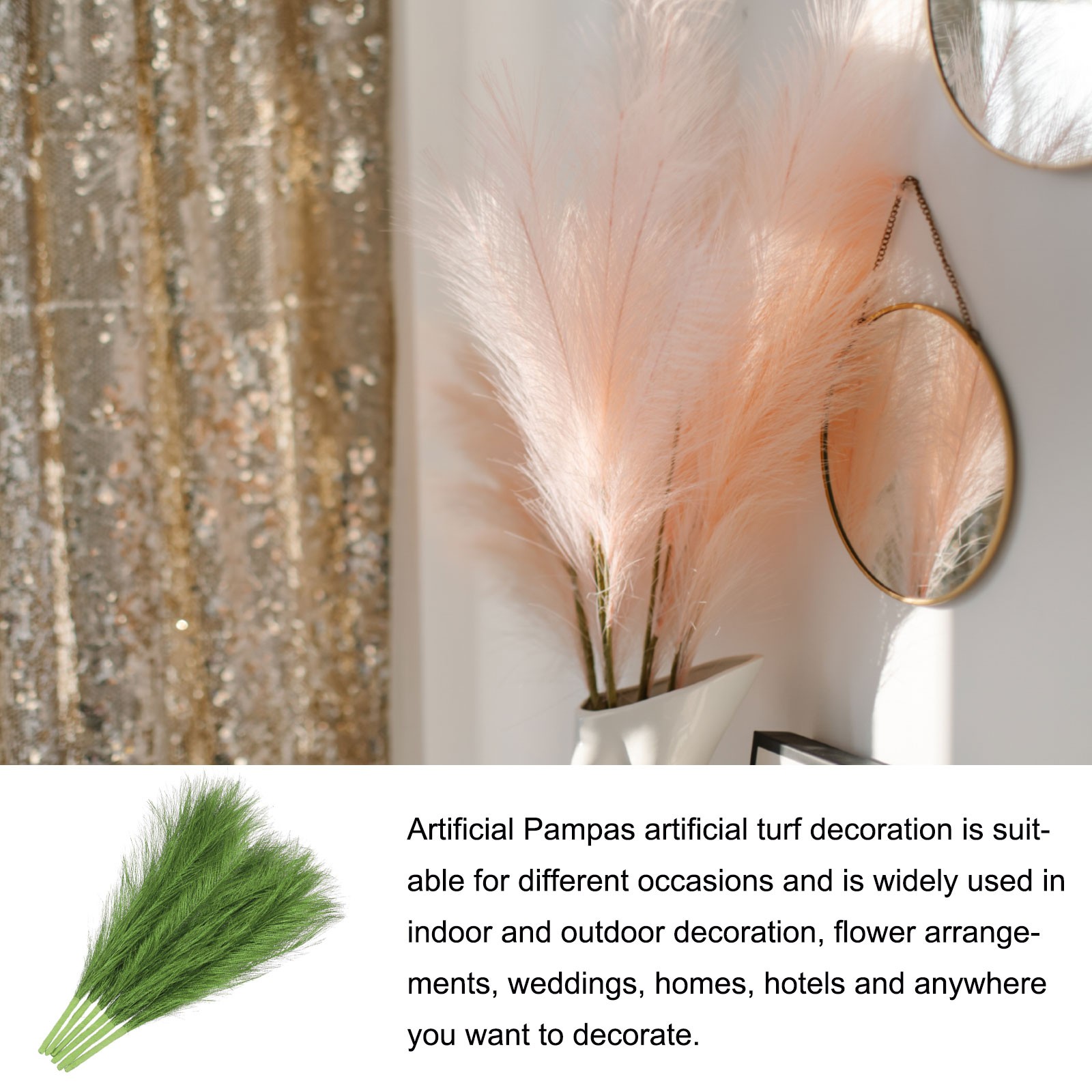 Faux Pampas Grass Fake Pampas Grass Decor, 17.7″/45cm / Green / 6 Pcs