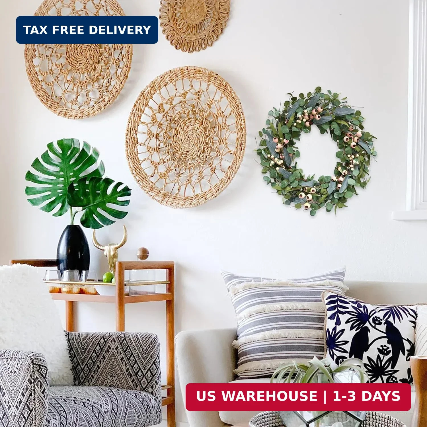 Large Green Eucalyptus Wreath (20 inches), Artificial with White Berries