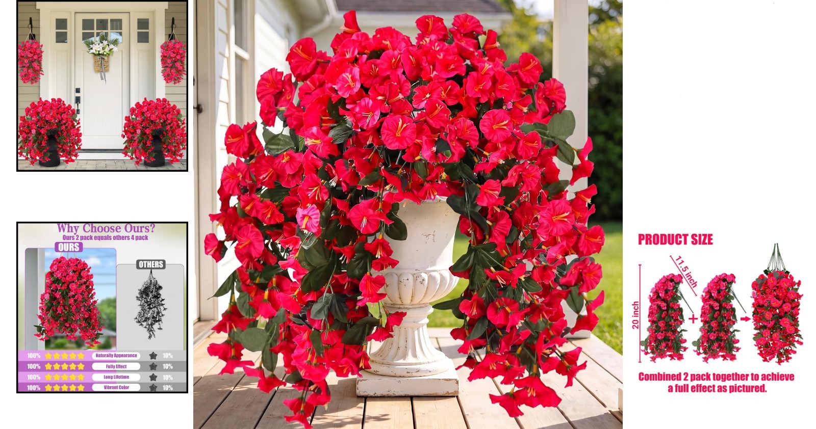 UV Resistant Faux Silk Hanging Flowers – 2PCS for Stunning Outdoor Decor