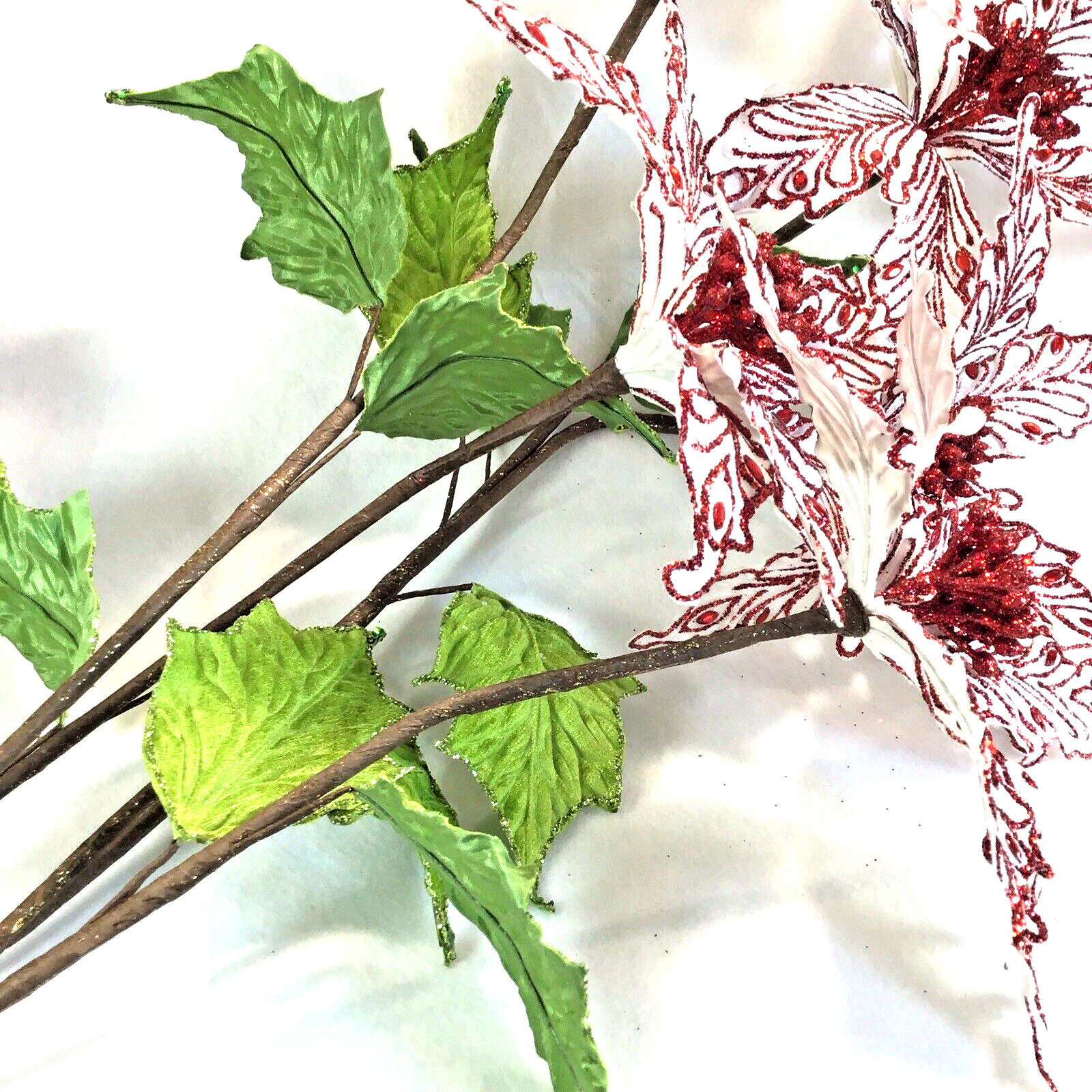 Set of 5 Sparkling Red Rhinestone and Glitter Artificial Poinsettia Floral Stems