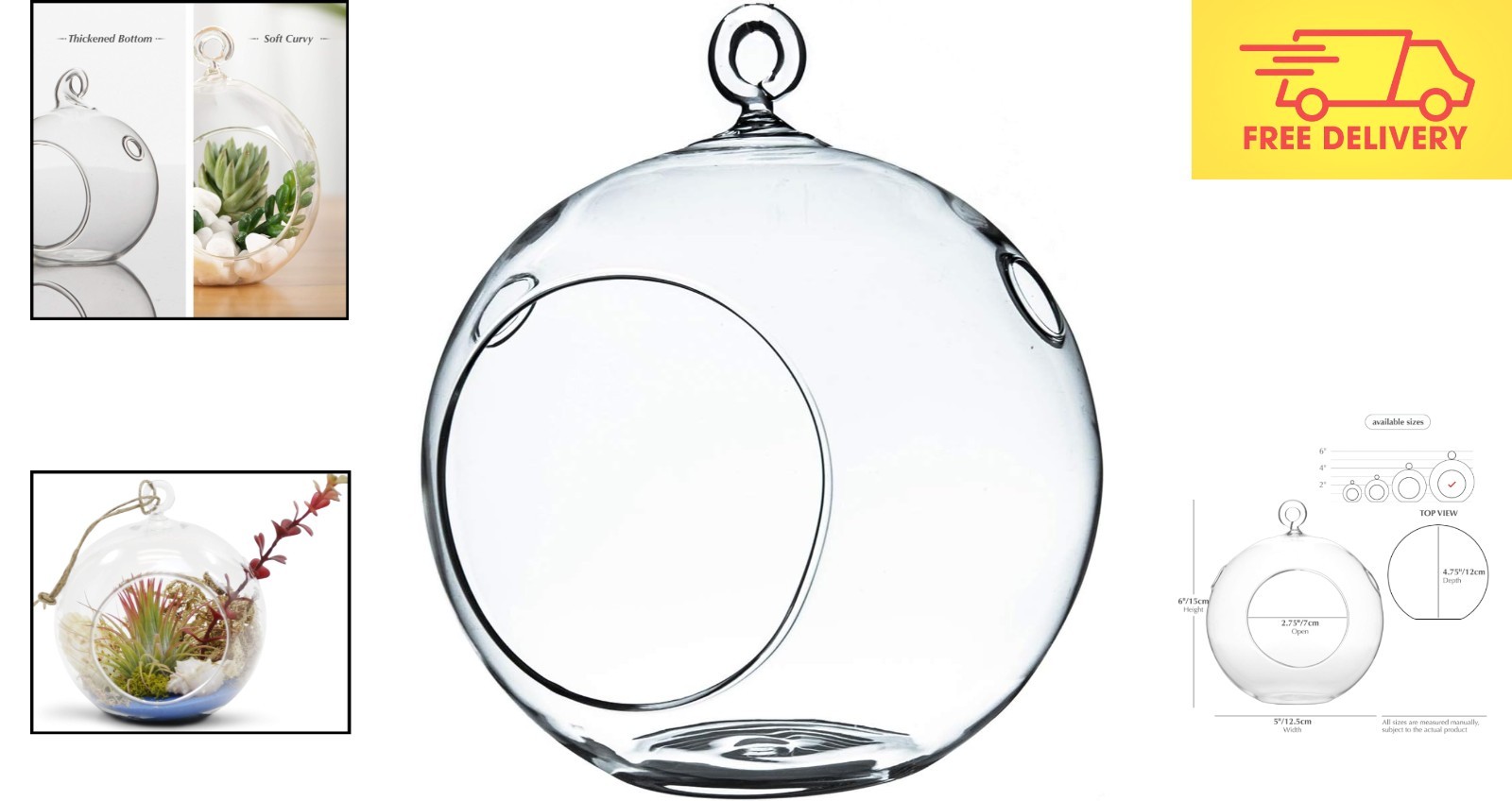 Elegant DIY Hanging Terrarium Globe – 6″ Glass Vase for Indoor or Outdoor Decor