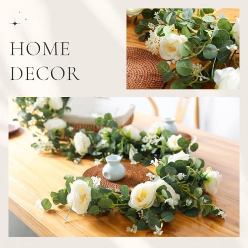2 Pcs 13FT Artificial Floral Garland, Champagne Rose Flower Champagne 2 Pcs