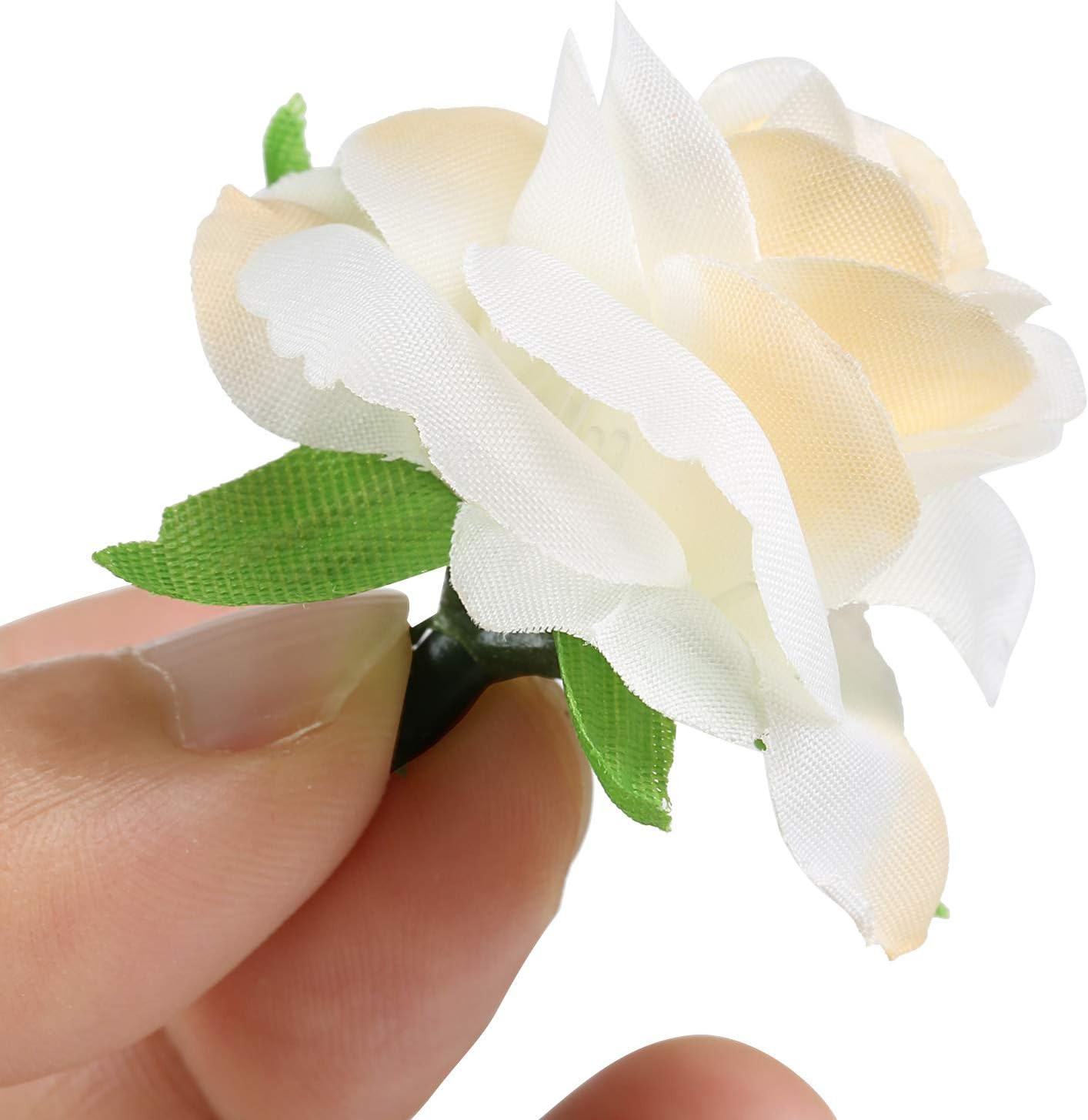 50PCS Mini Cream White Roses Artificial Flowers, 1.6″ Small Silk Fake Roses | Ro