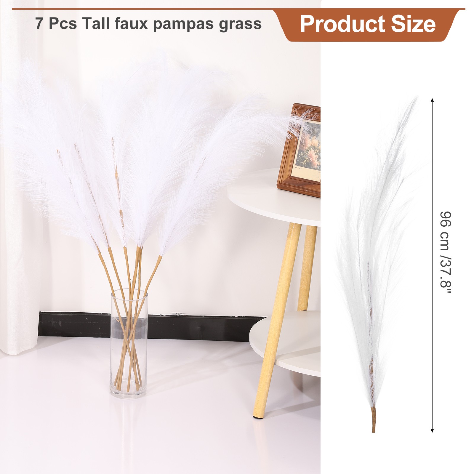37.8in Pampas Grass Decor, 7 Pcs Artificial Pampas Grass Bulk, White
