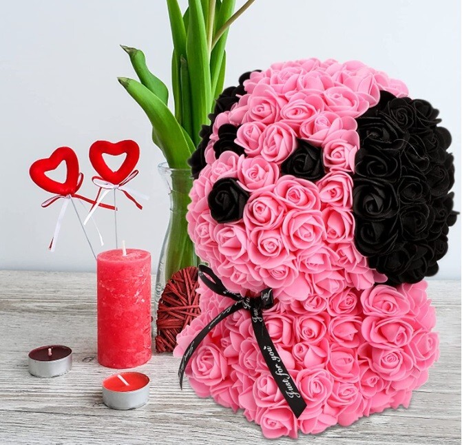 Rose Dog, Artificial Rose Flowers Dog with Clear Gift Box, Valentine’s Day,