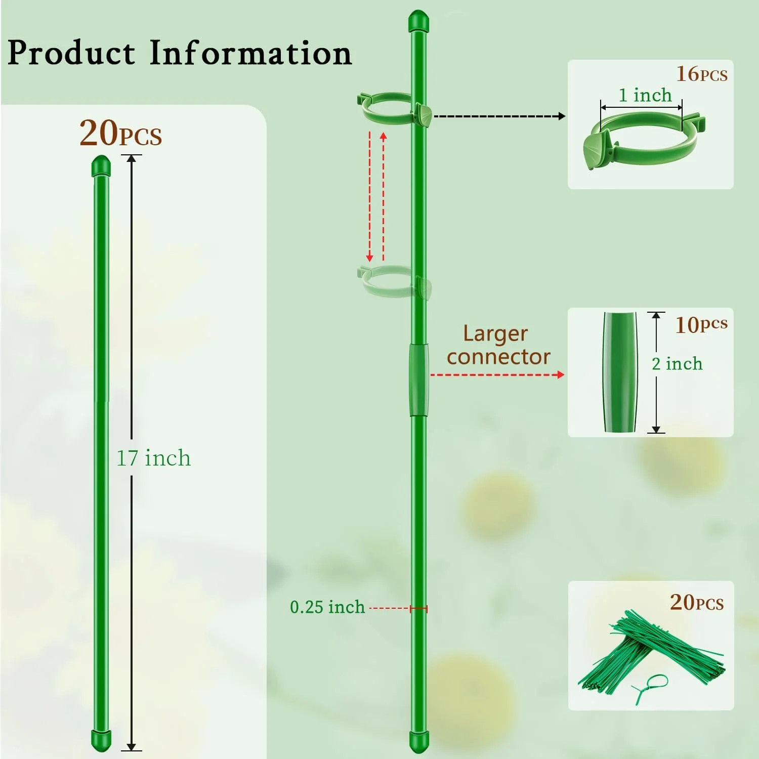20Pcs Plant Support Stakes 17 inch SupKing Garden Orchid Sticks Extended to 3ft