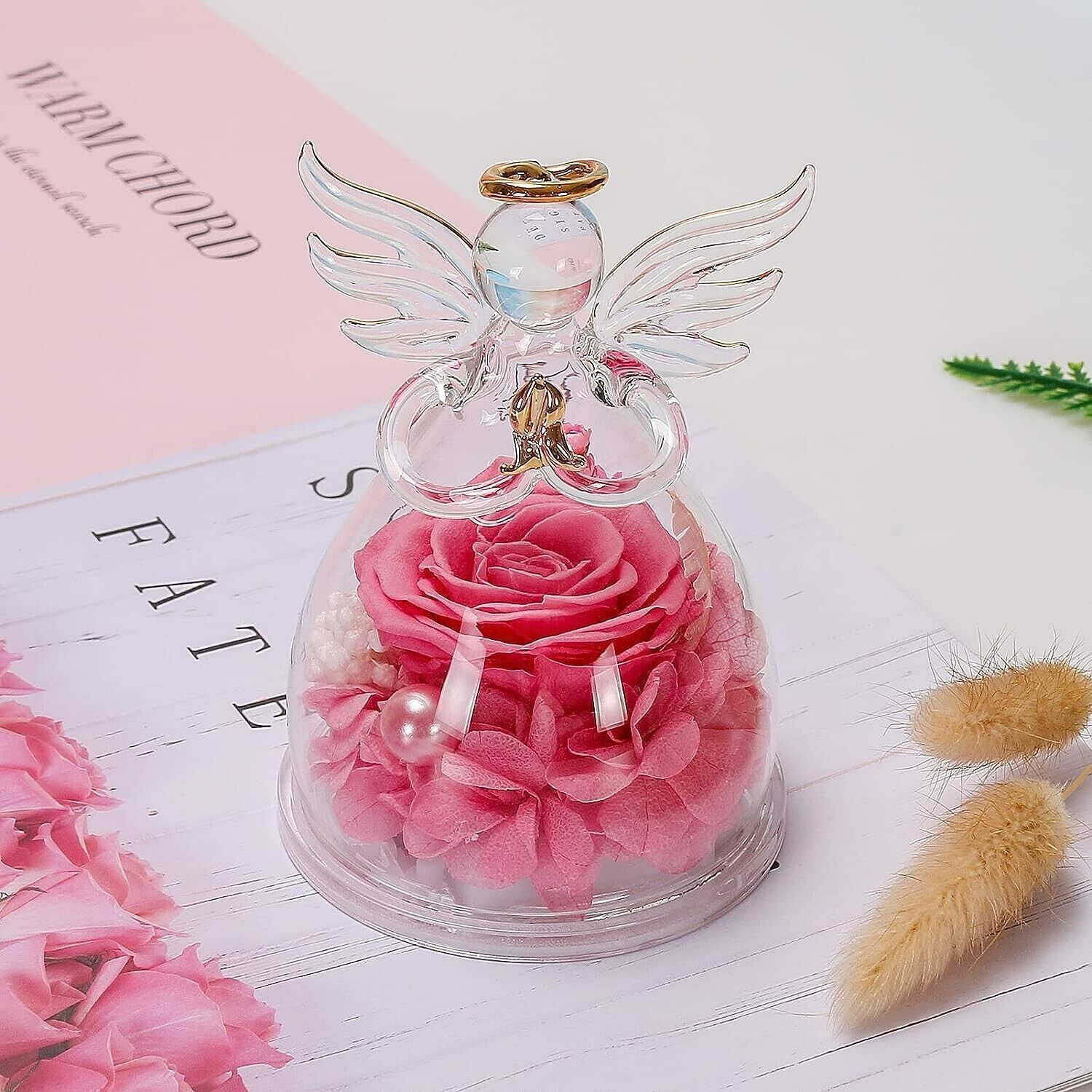 Angel Rose in Glass Preserved Real Rose in Glass Angel Figurine Birthday Gift