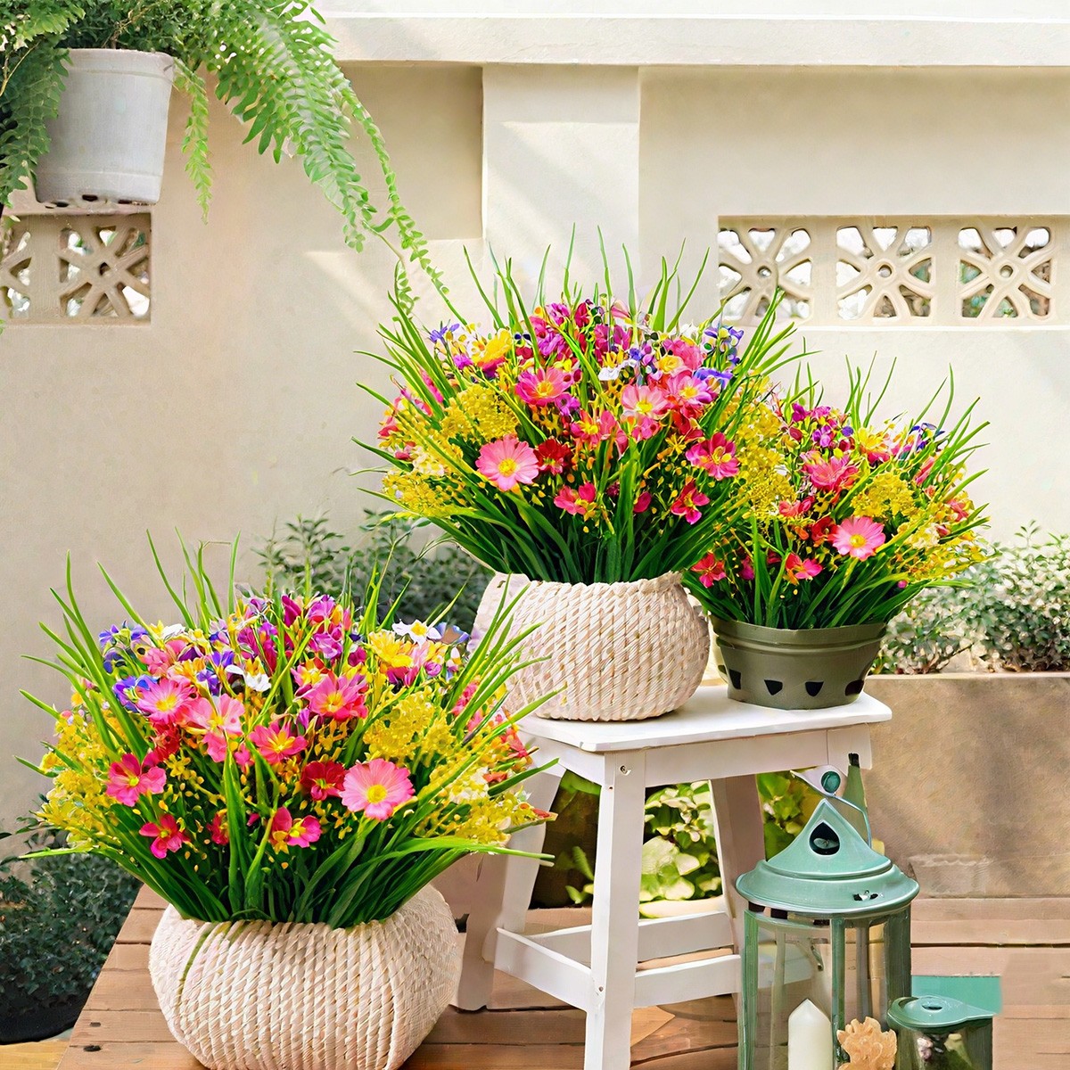 UV-Resistant Artificial Flowers Mix Colors Fake Daisy Plastic Flowers Outdoor