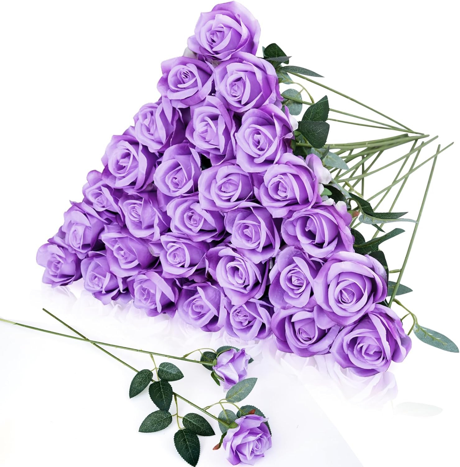 30Pcs Fake Roses Artificial Silk Flowers Long Stems Bouquet for Wedding Bridal S