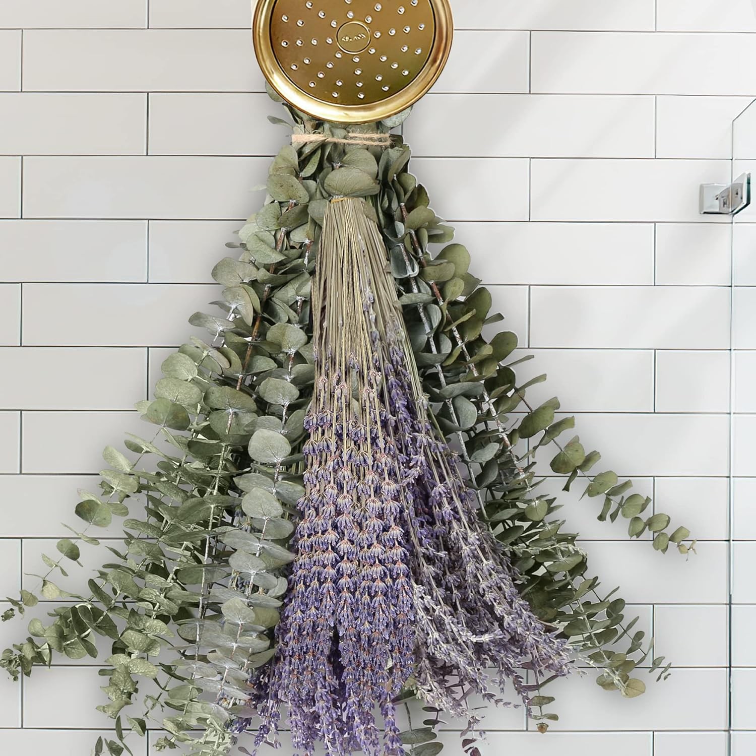 115Pcs 17” Natural Dried Eucalyptus Stems & Lavender Flowers Bundle for Shower