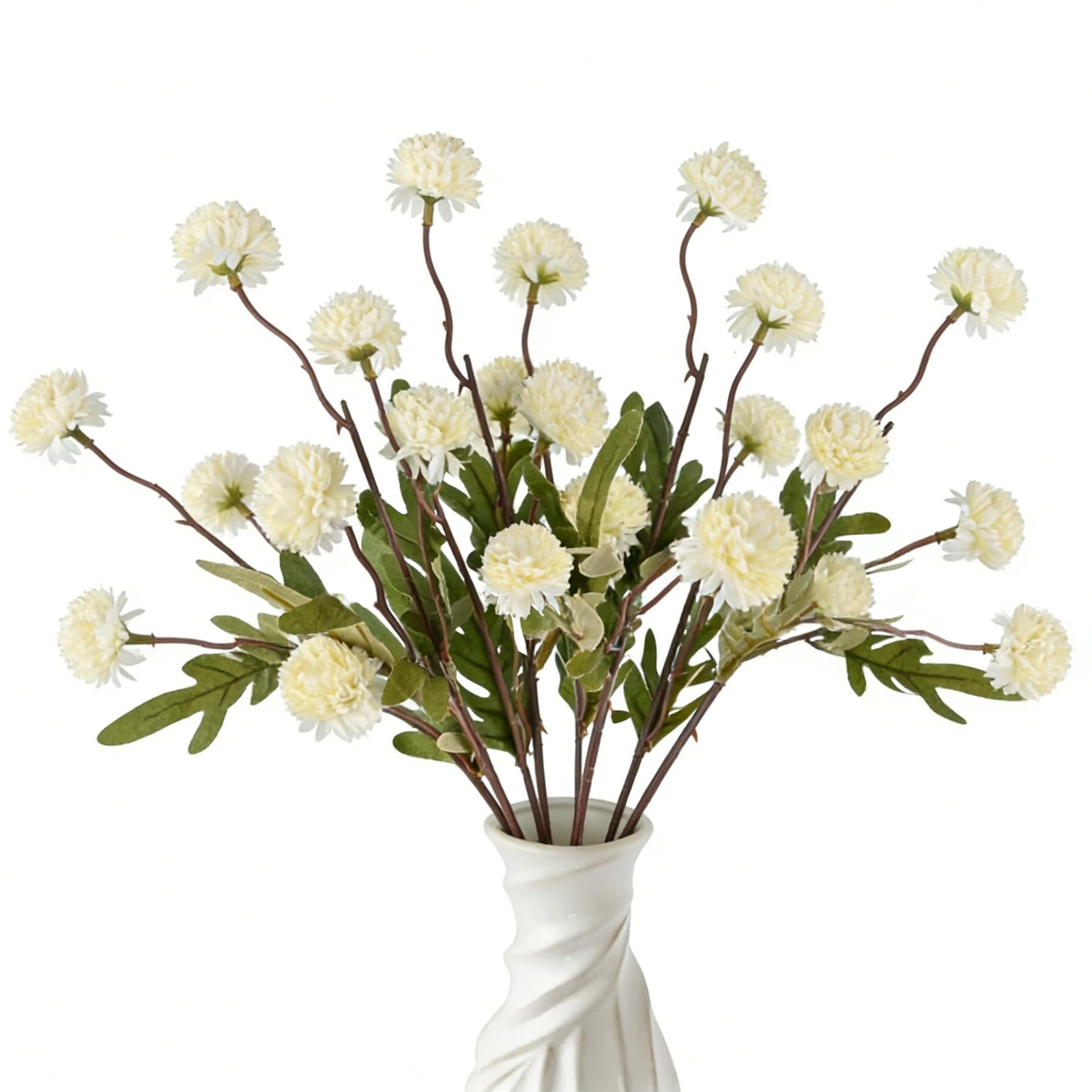 Artificial Pompon Mum Stems Silk Home Decor White 20 Inch Set of 4