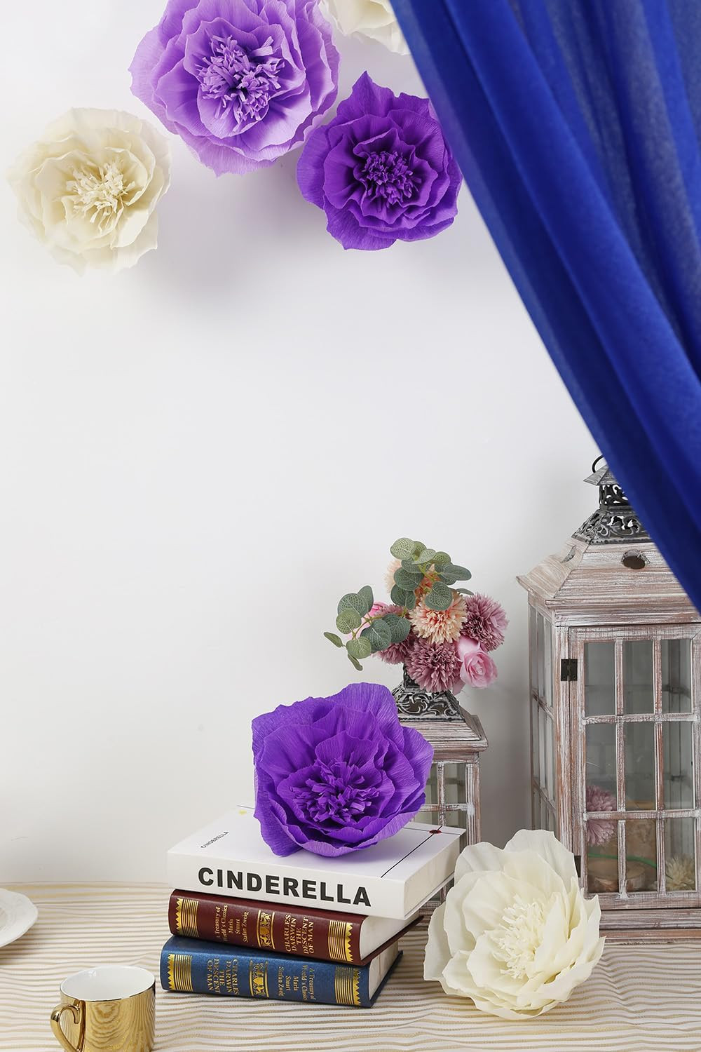 Paper Flower Decorations for Wall – Purple, Beige, Lavender Set of 6 for Wedding