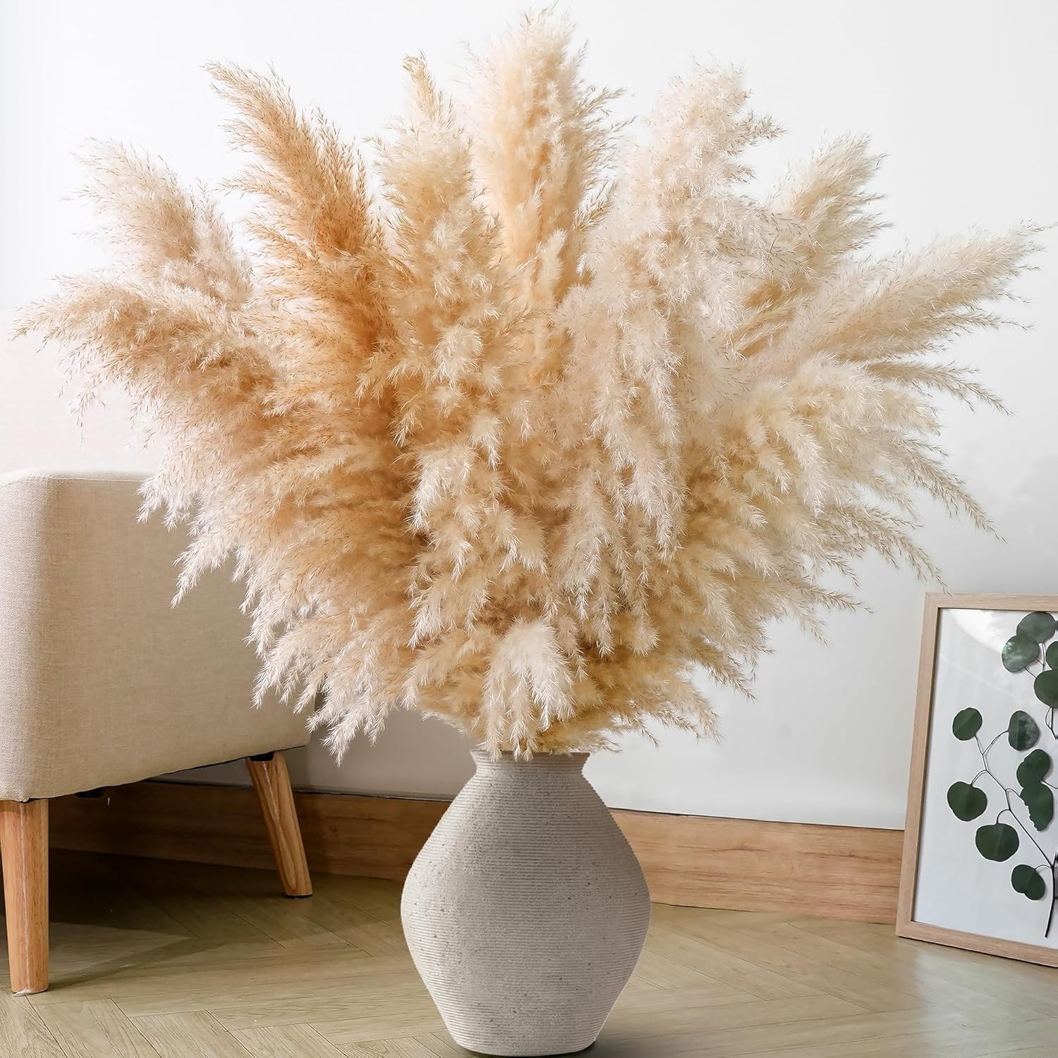 10 PCS 40″ Tall Pampas Grass Stems in Natural Beige, Add a Boho Touch to Your