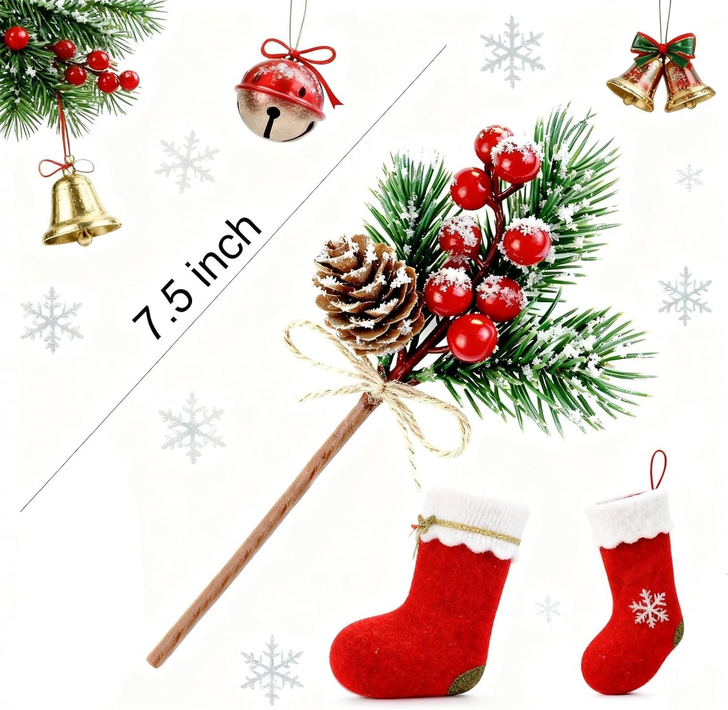 10 PCS Red Berry Holly Stems & Pine Cones – Elegant Christmas Picks for Décor